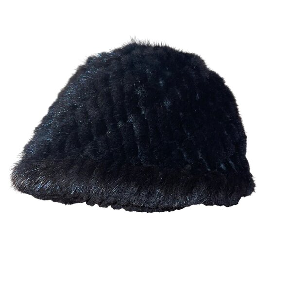 Womens Cap Black One Size Hat Thicken Winter Warm Knitted mink fur - Picture 6 of 12